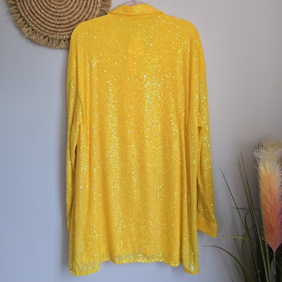 Anthropologie New Flat White Yellow Sequin Tunic Button Front Shirt Dress XL - Picture 7 of 12